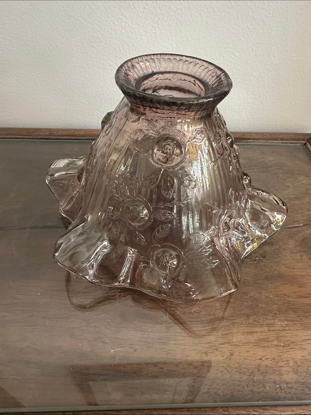Vintage Fenton Pink Amethyst Cabbage Rose Fairy Lamp Top